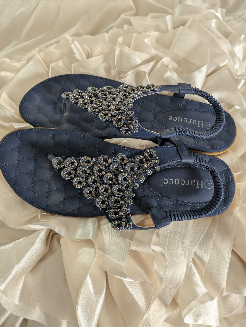 Navy Jeweled Thong Sandals - Women's Comfortable Slingback